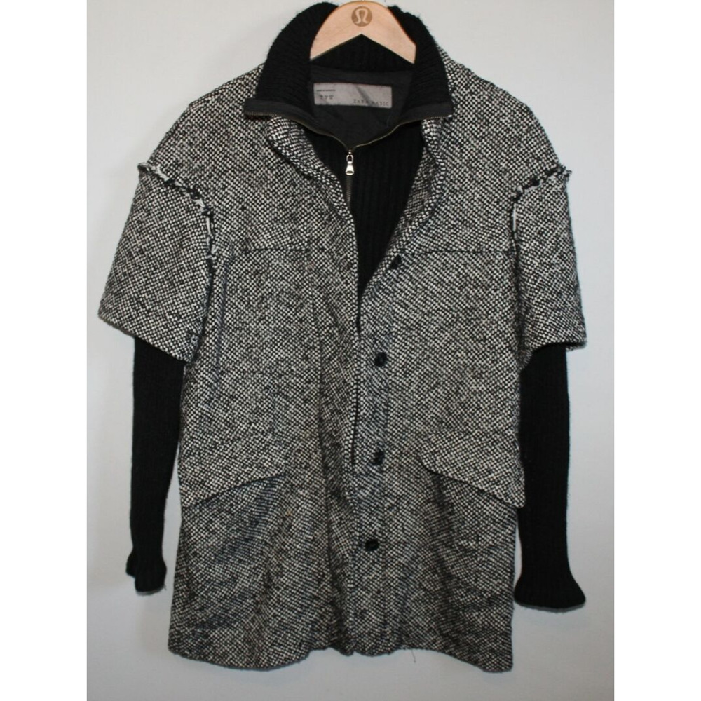 Zara Basic Textured Tweed Layered Full Zip Jacket Black Marled Knit Small H12038 - Picture 4 of 13